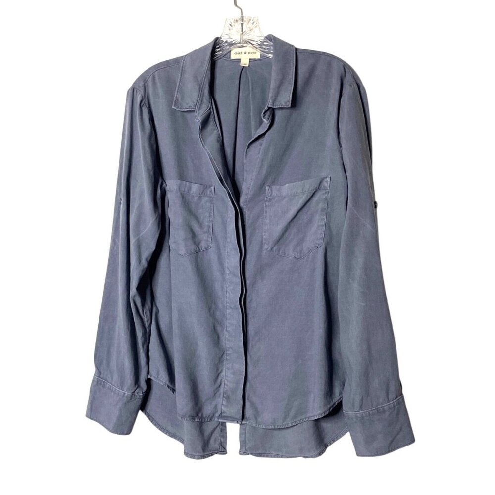 Cloth & Stone Blue Women's Button-Up Shirt M Tencel Lyocell Collared Long Sleeve